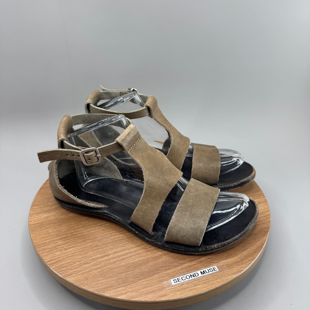 Cydwoq Handmade Leather Flat Sandals 38.5 Brown Taupe Boho Artisan Gladiator